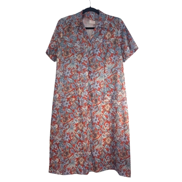 Vintage Red and Blue Midi Sundress with Notched Collar - Picture 1 of 6